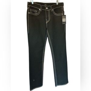 True Religion Black Jeans with White and Blue Stitching